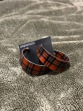 Red & Black Plaid Hoop Earrings